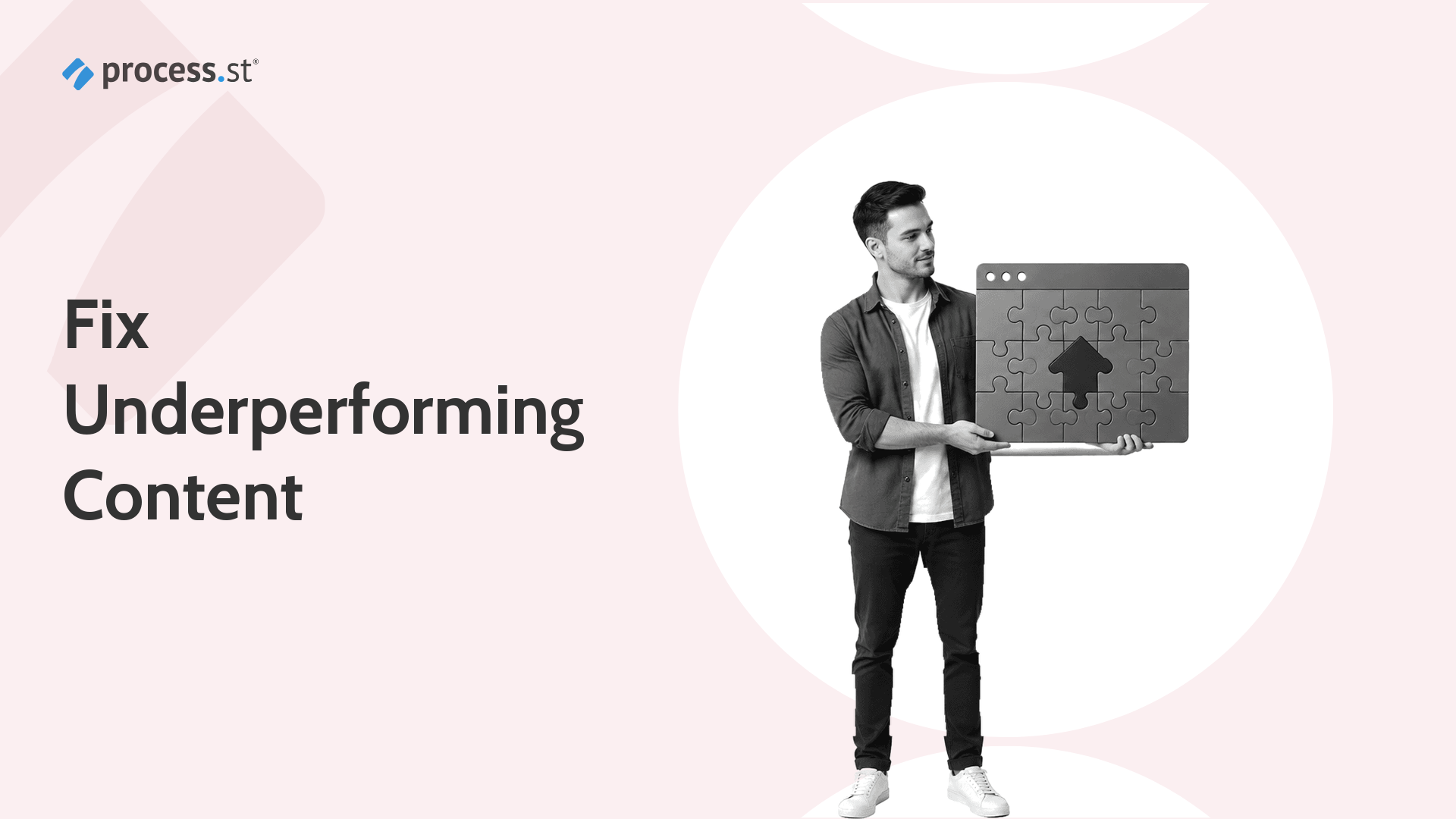 Content strategist presenting a repaired webpage puzzle for content optimization
