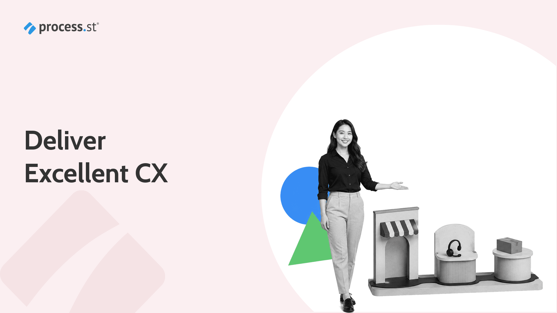Customer experience designer beside a connected model of storefront, support, and delivery