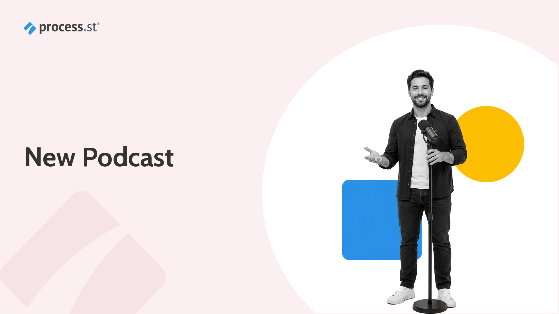 Podcast host walking toward an employee onboarding checklist microphone