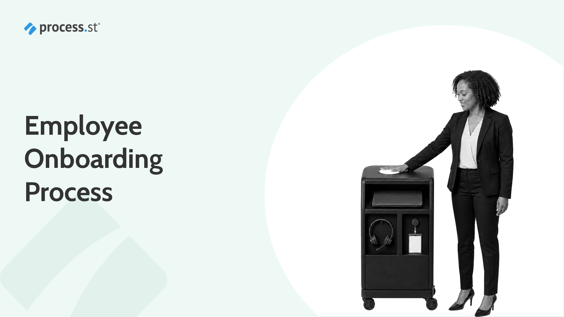 HR operations leader using a new-hire onboarding provisioning cart for employee first-day setup