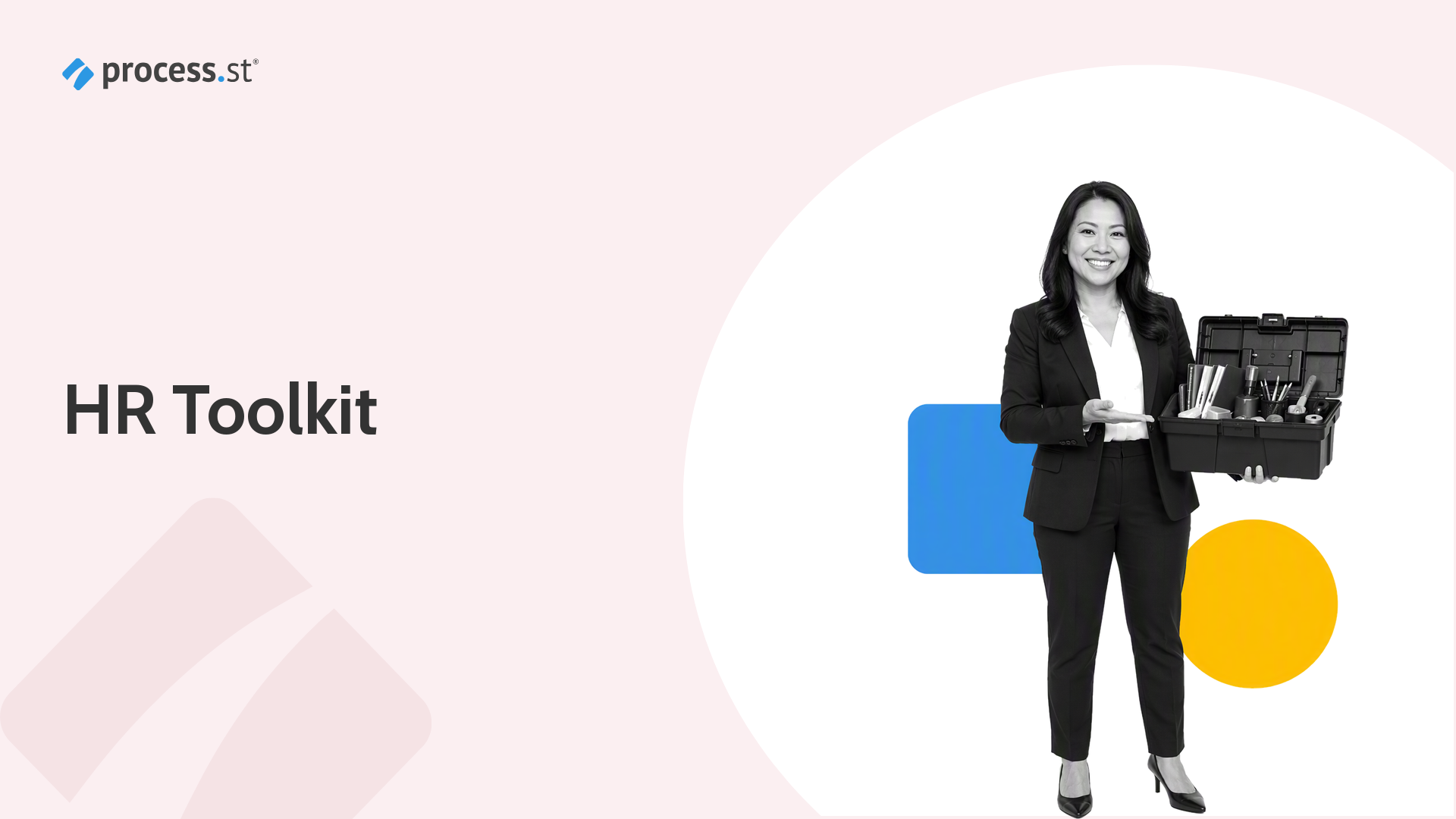 Black and white HR leader presenting a modular HR toolkit case