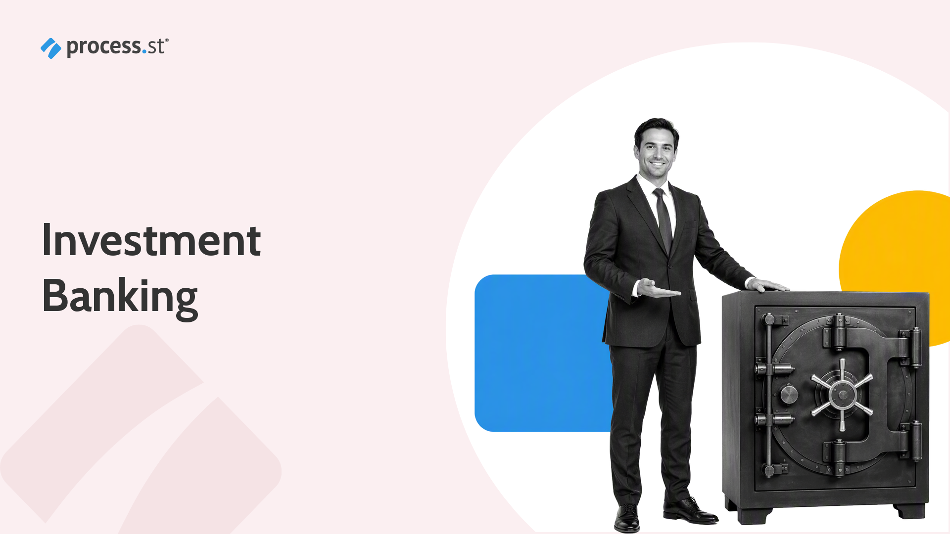 Investment banker operating a miniature IPO closing bell beside the Important Investment Banking Processes title