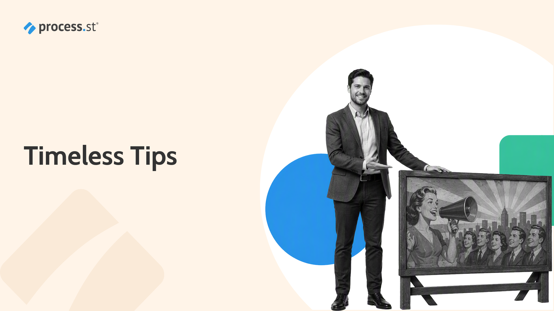 Black-and-white advertising strategist presenting a miniature billboard test board for Ogilvy marketing tips