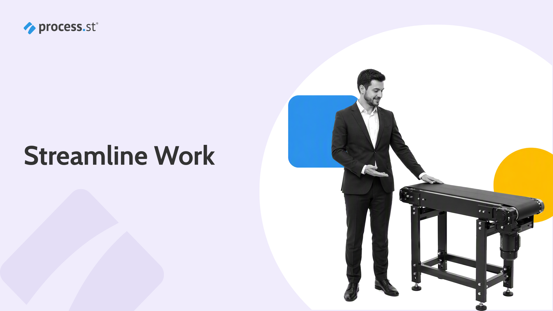Operational workflow hero showing an operations manager beside a conveyor handoff station