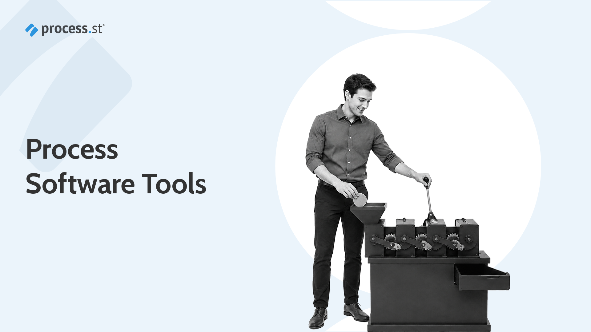 Operations leader using a mechanical routing machine to represent process software tools