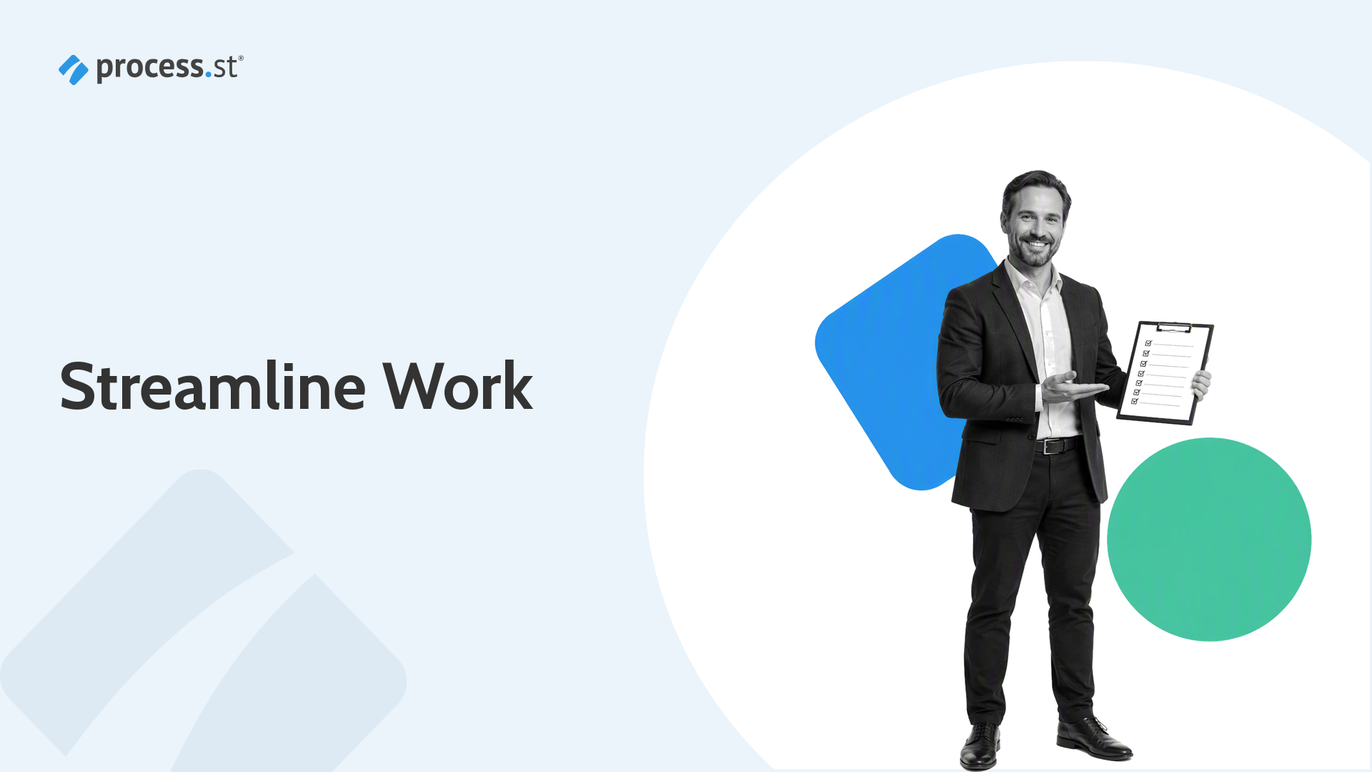 Simple workflow software guide with an operations manager pruning a tangled workflow into three clear routes