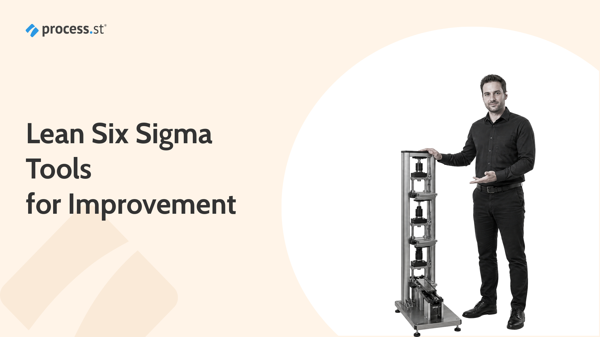 Quality engineer presenting a three-stage inspection rig for Lean Six Sigma tools