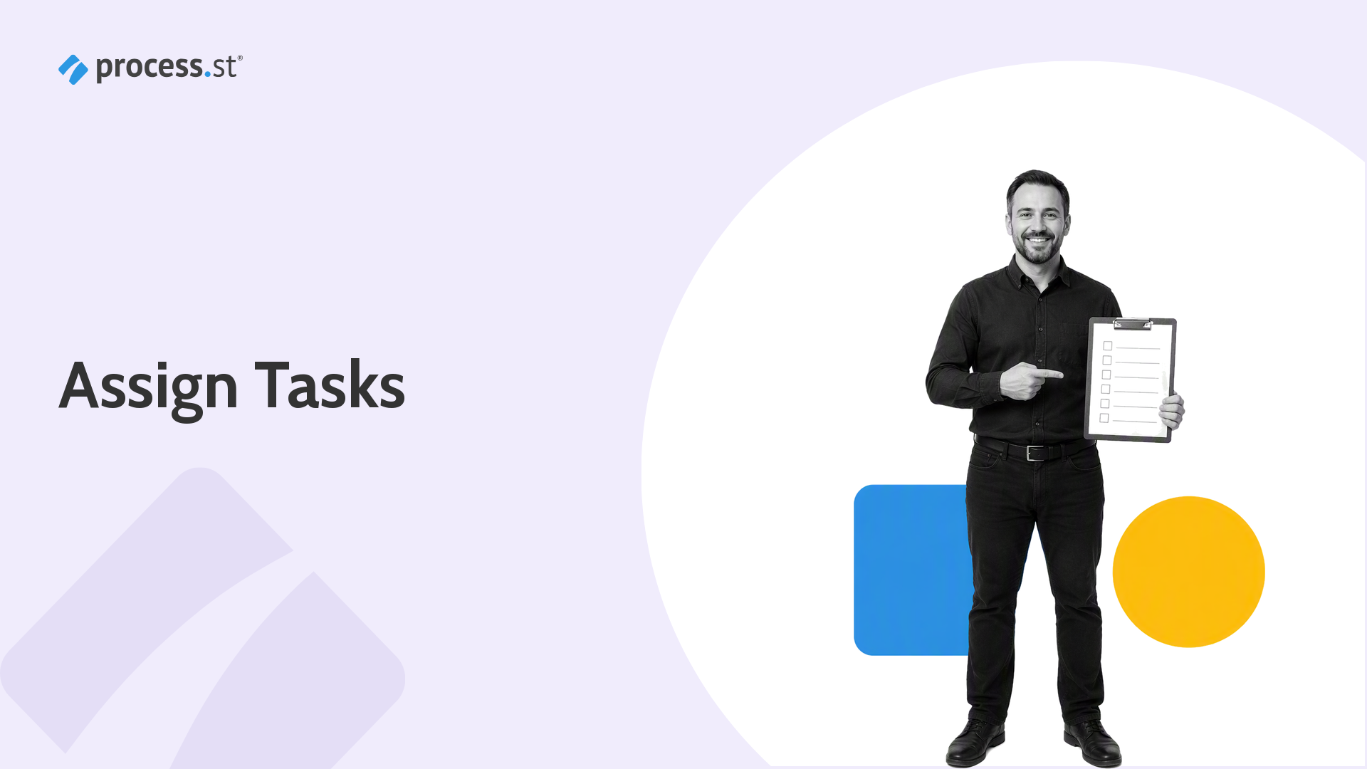 Black-and-white operations manager assigning workflow task cards to specific owners on a task assignment board.