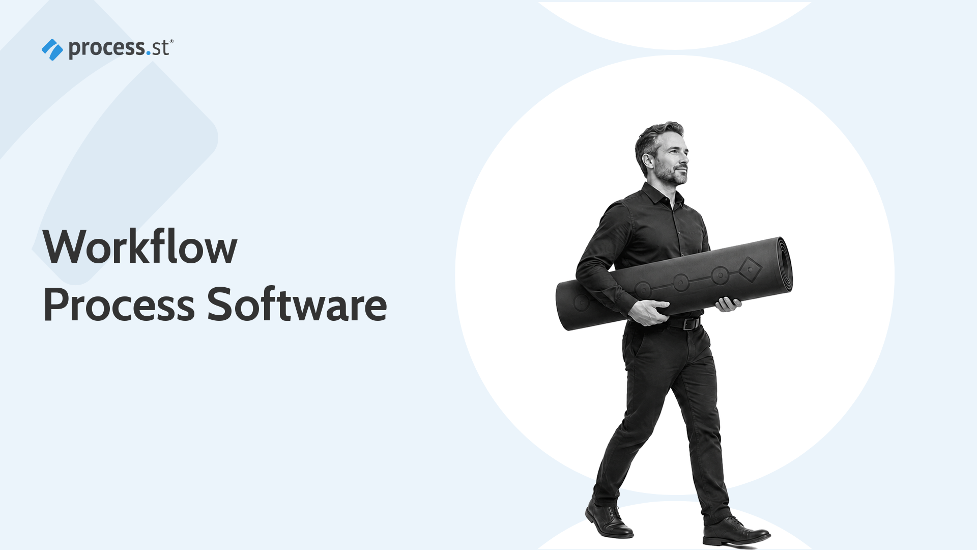 Workflow process software represented by an operations leader carrying a workflow blueprint