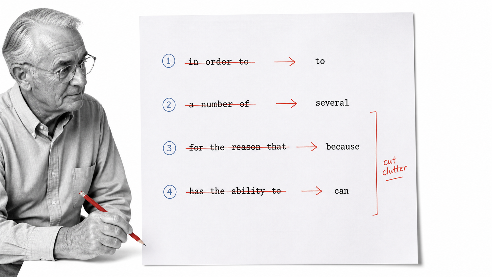 Business phrases edited to remove clutter from a manuscript proof