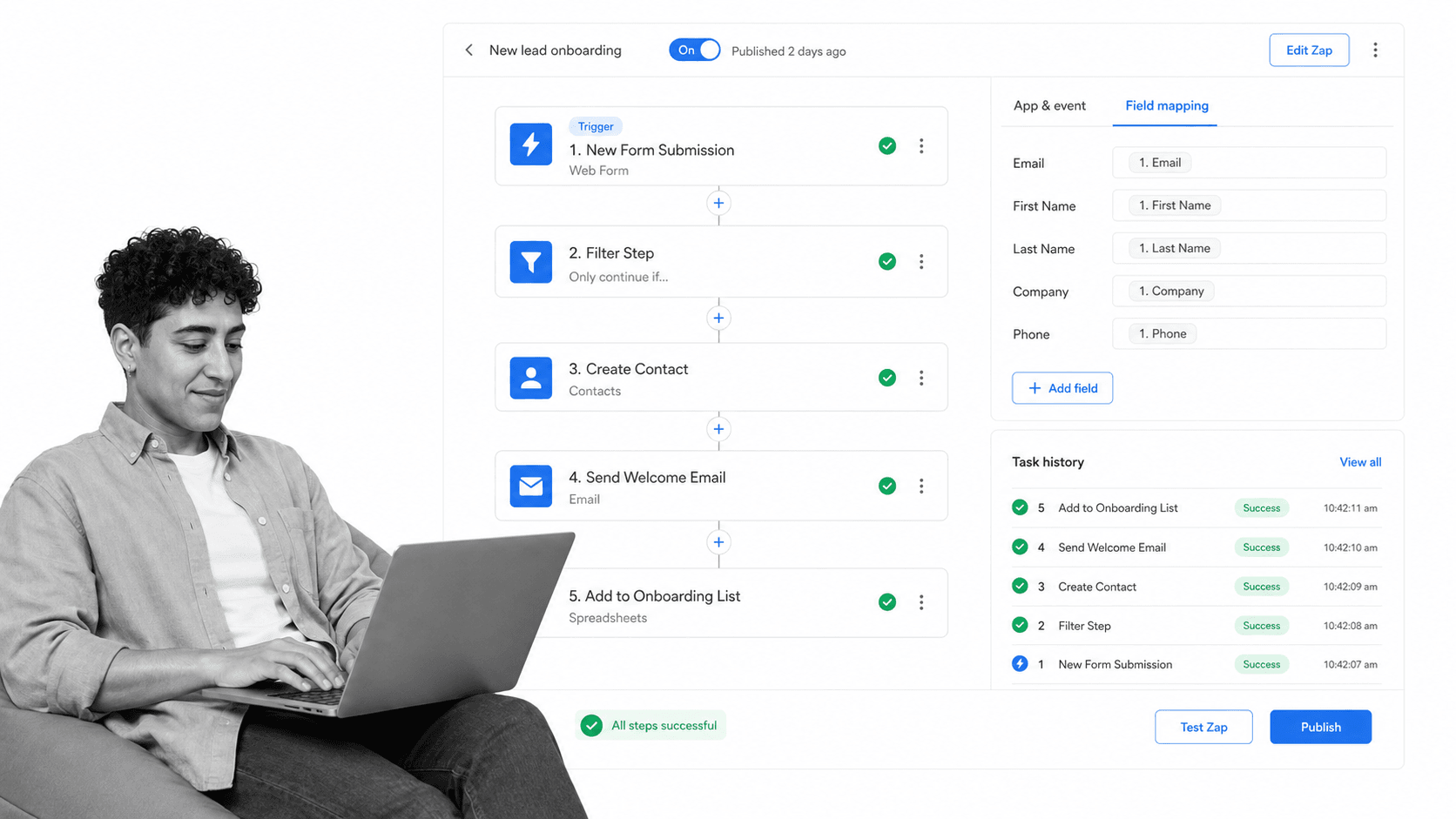 Zapier Cflow alternative product UI for connecting apps and automating tasks across SaaS tools