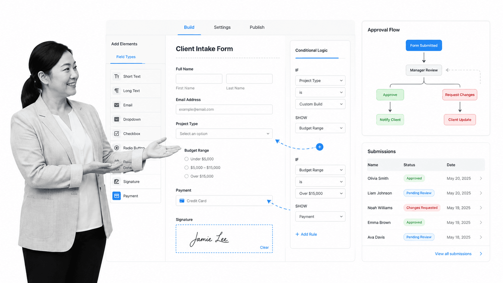 Jotform Cflow alternative product UI for form-driven intake, approvals, and no-code workflow