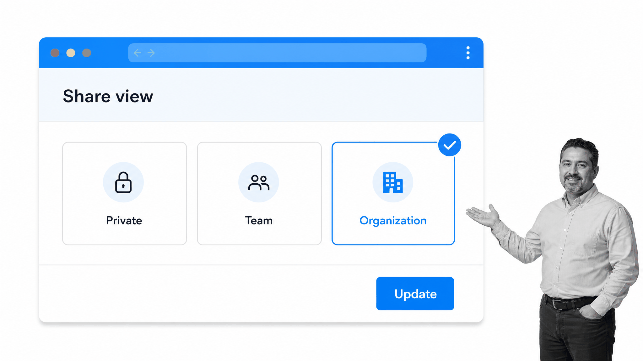 Saved view permissions for private team or organization access