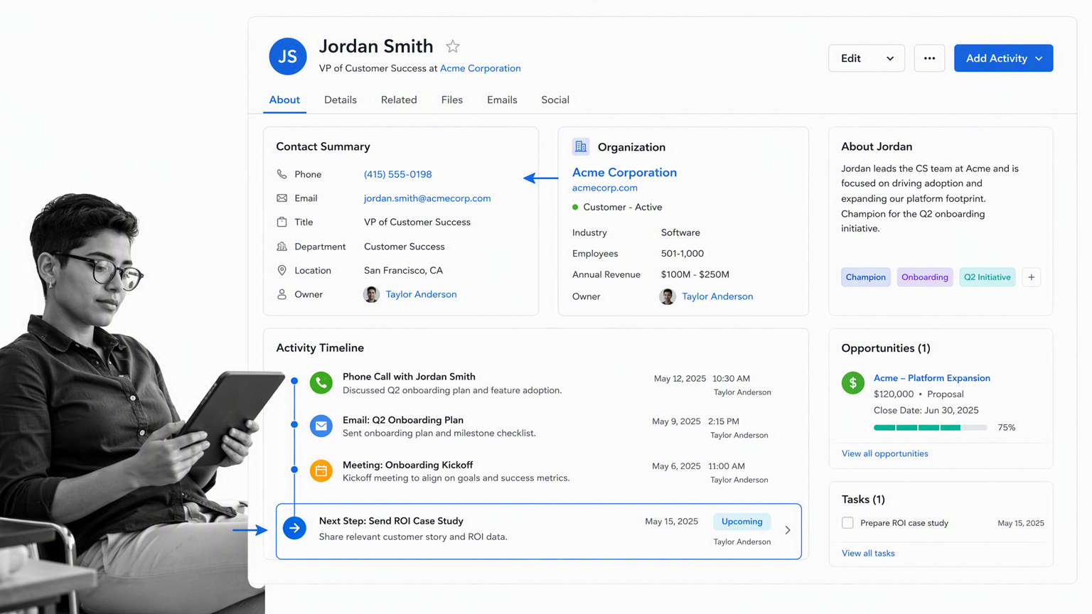 Insightly contact relationship record and activity timeline