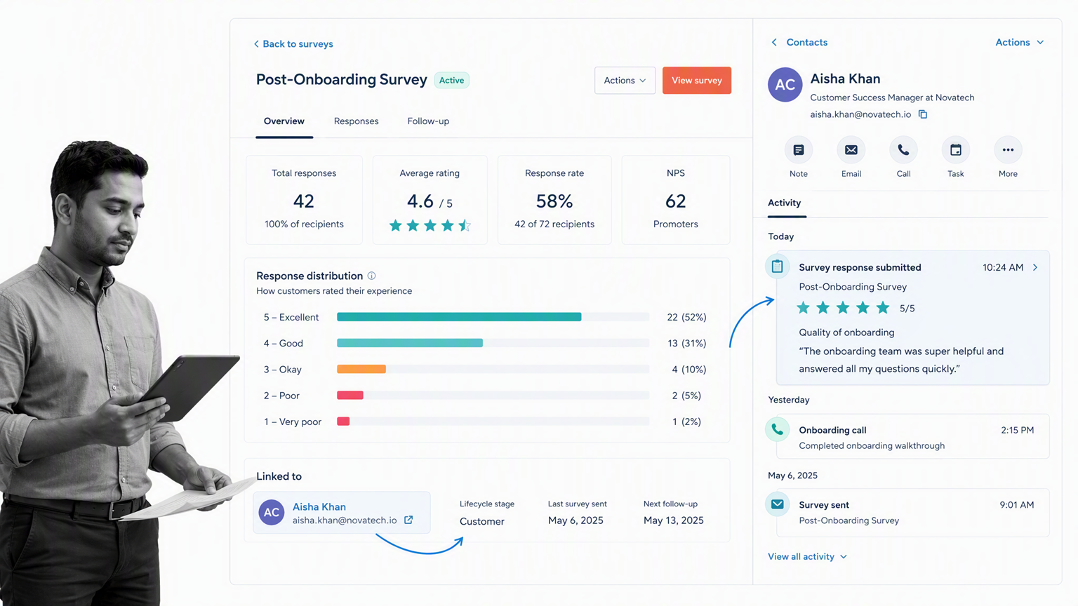 HubSpot feedback results connected to CRM customer activity
