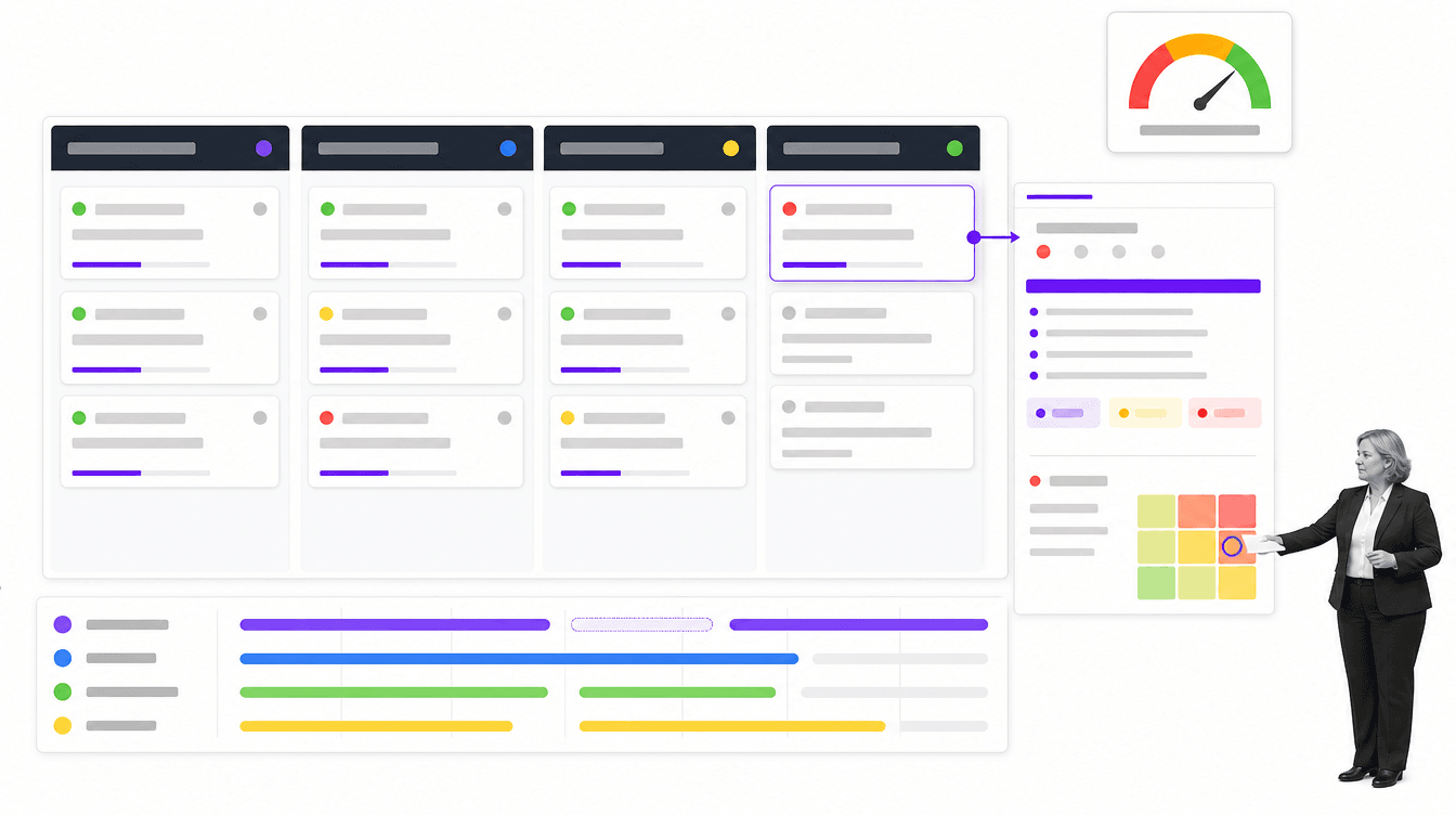 Rocketlane customer implementation delivery board with project phases, resources, and milestone health
