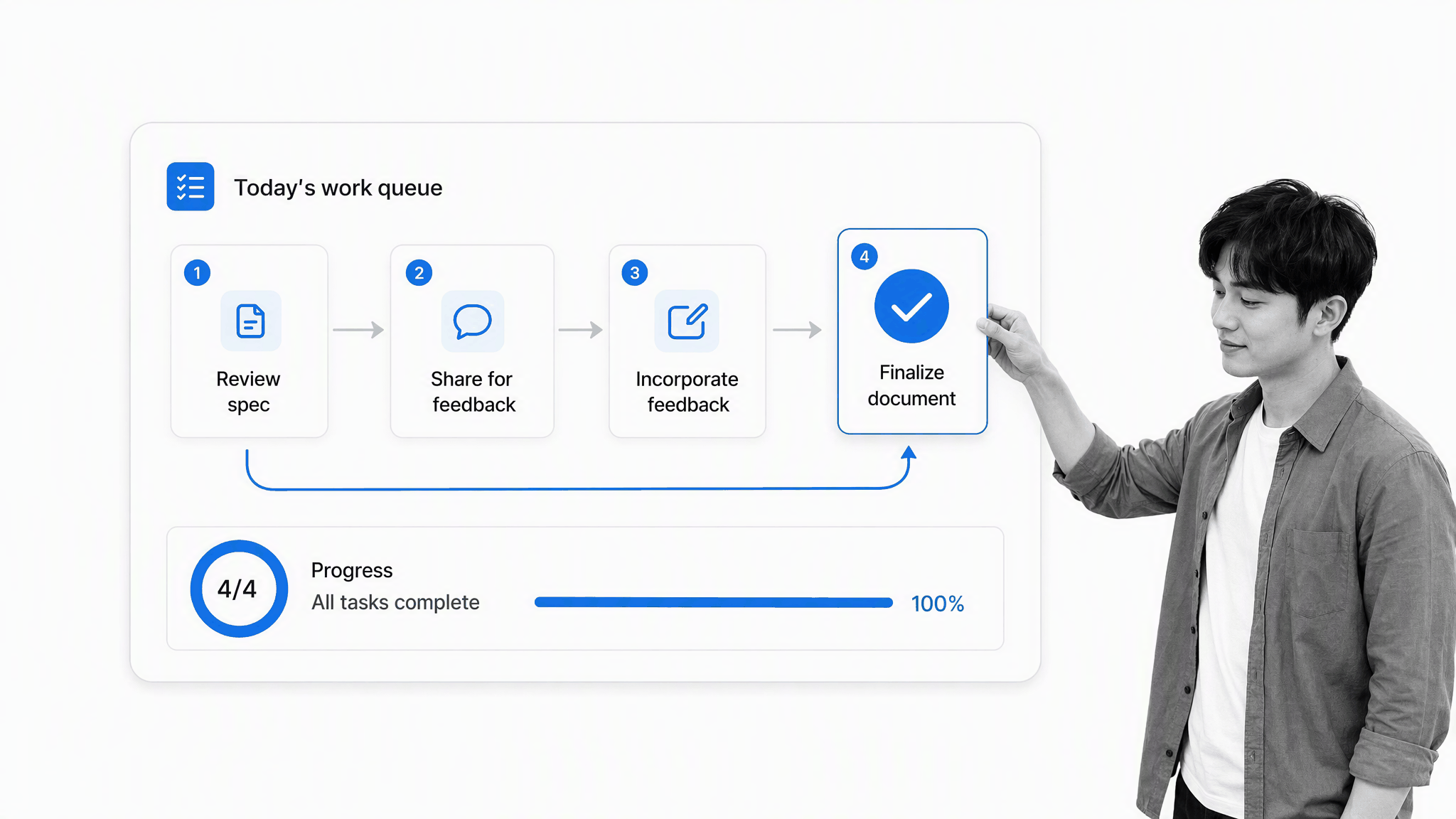 Professional completing a focused task checklist