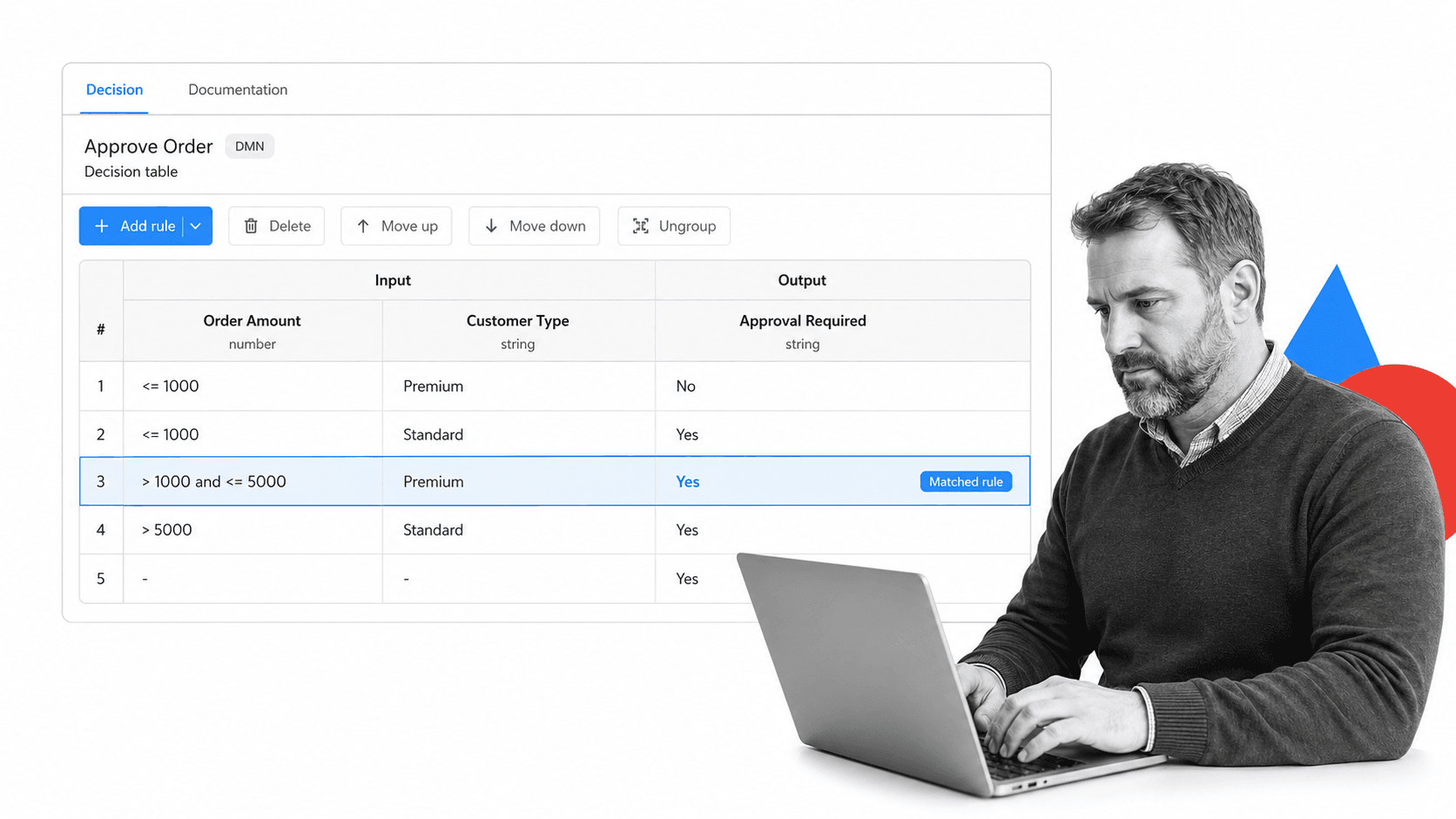 Flowable product interface shown for a Decisions alternatives comparison