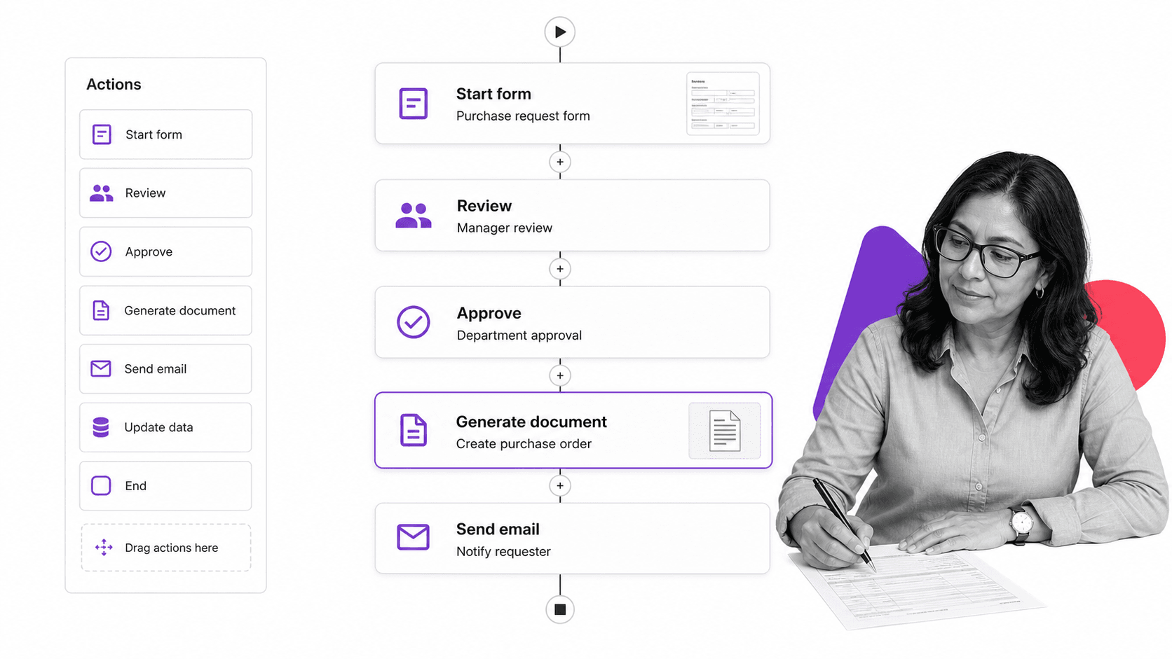 Nintex product interface shown for a Decisions alternatives comparison