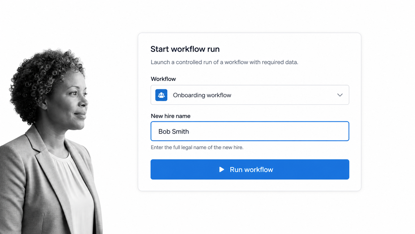 Launch an employee onboarding workflow run with required new-hire details