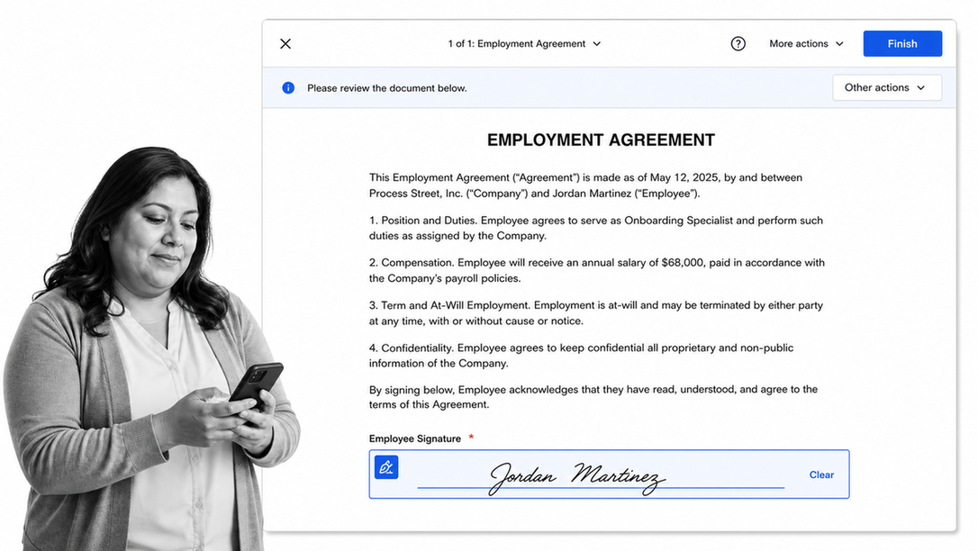 Review and sign an employment agreement electronically