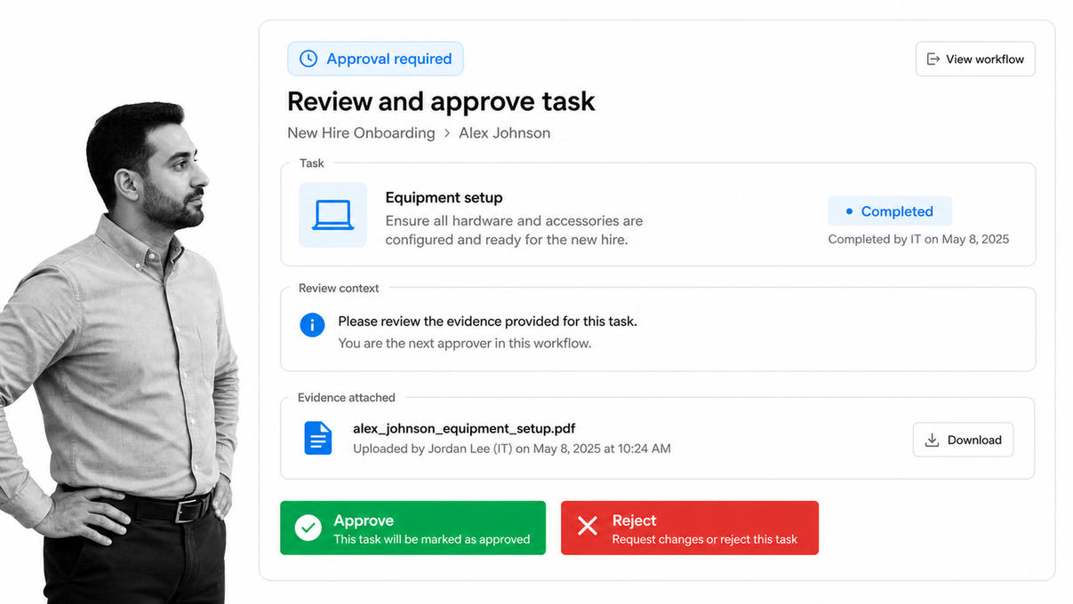 Review and approve a completed employee onboarding task
