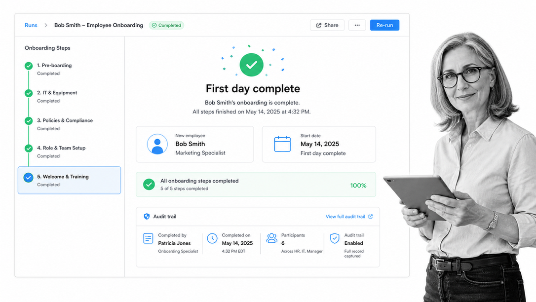 Confirm completion of the employee onboarding process and audit trail