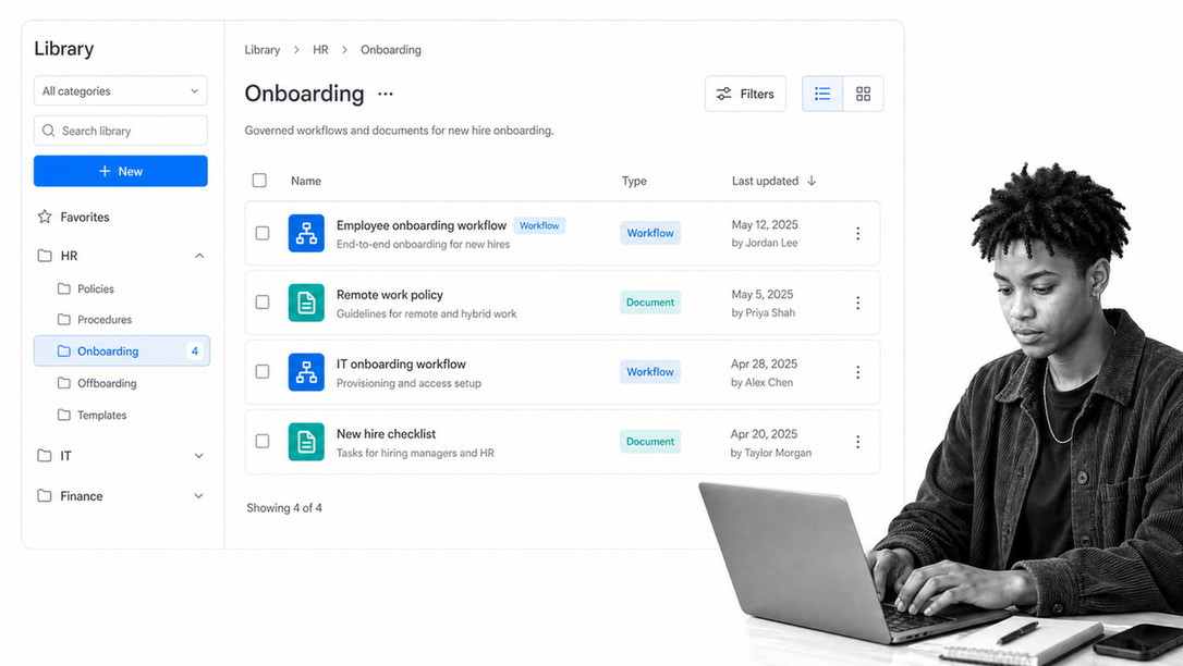 Organize employee onboarding workflows and policies in the library