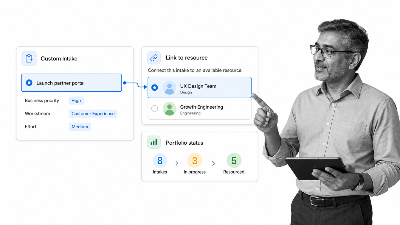 Airtable custom project portfolio interface with linked intake and resource records