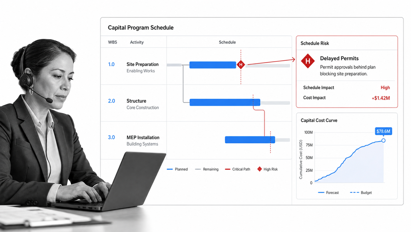 Oracle Primavera Cloud capital program schedule with risk and resource controls