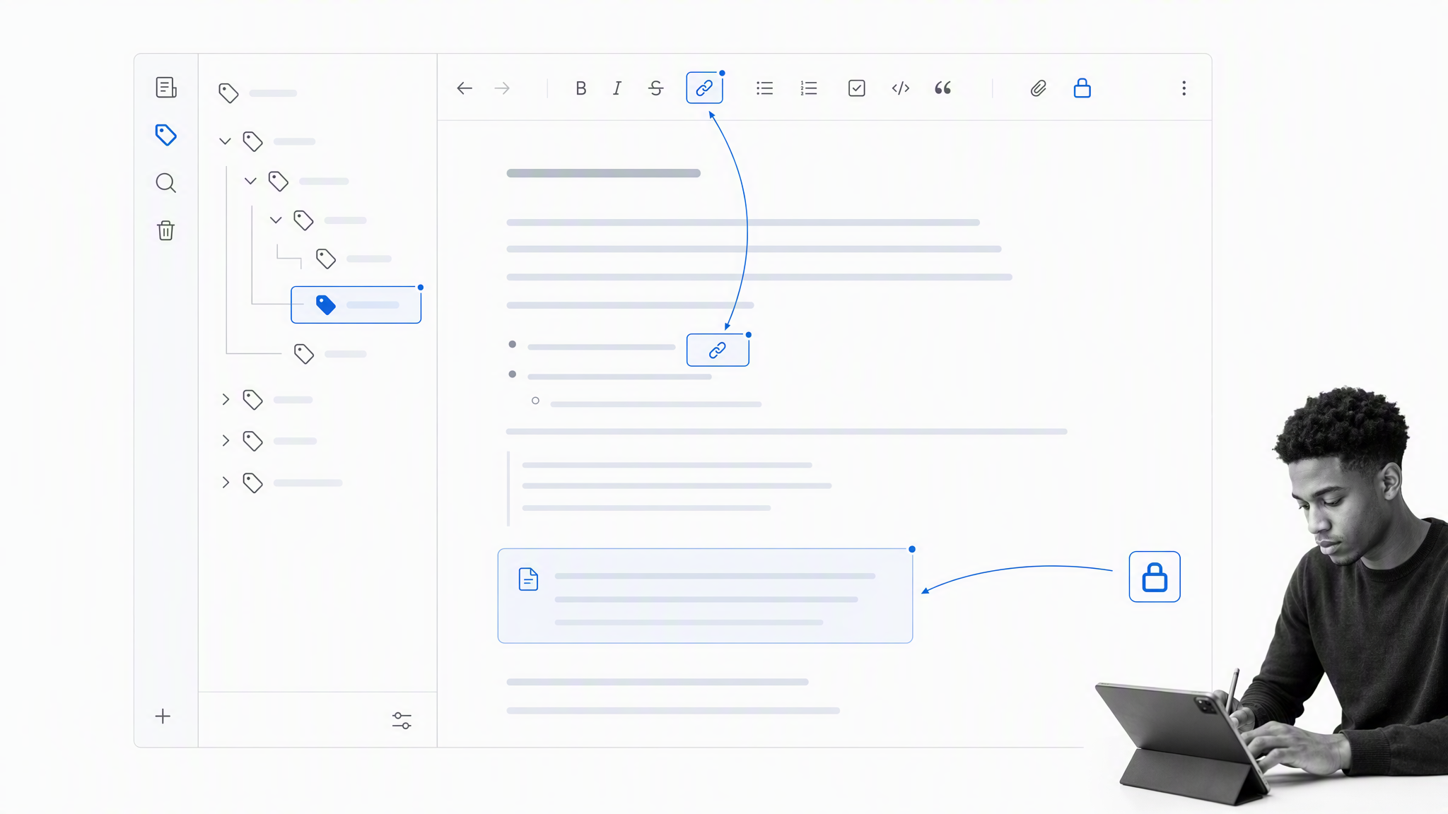 Tag-based writing workspace for organizing Bear notes