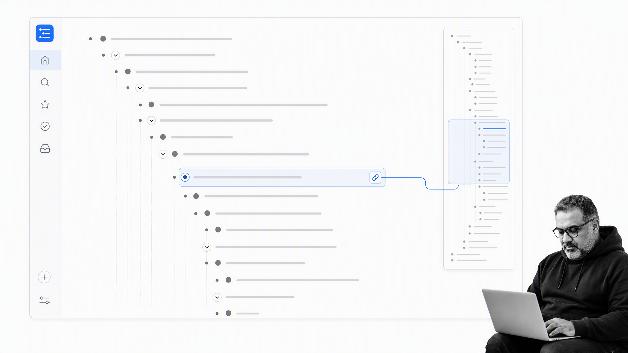 WorkFlowy nested outline for zooming from projects into detailed notes