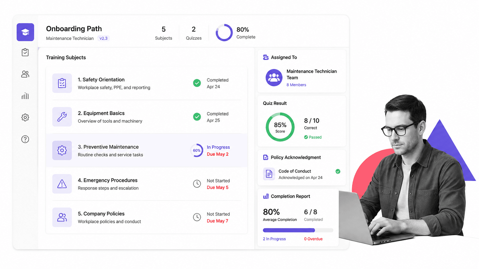 Trainual employee training path with quiz and completion tracking