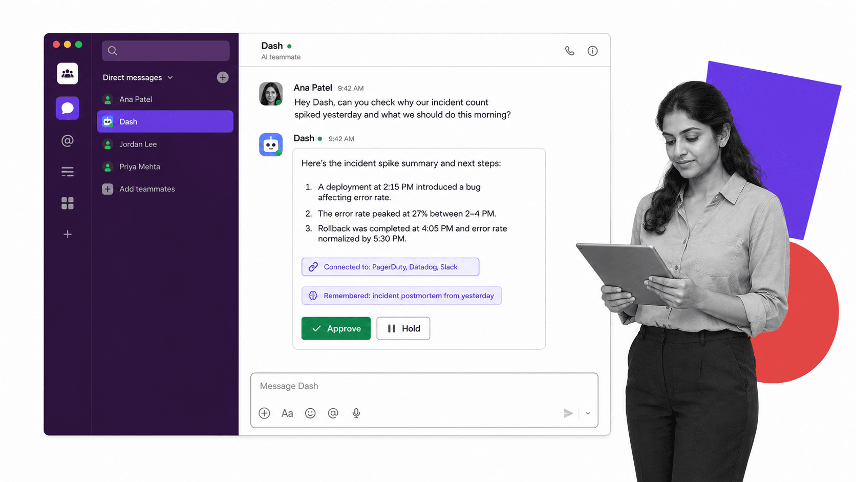 Dash Slack DM with an inline approval button - Hyperagent alternative