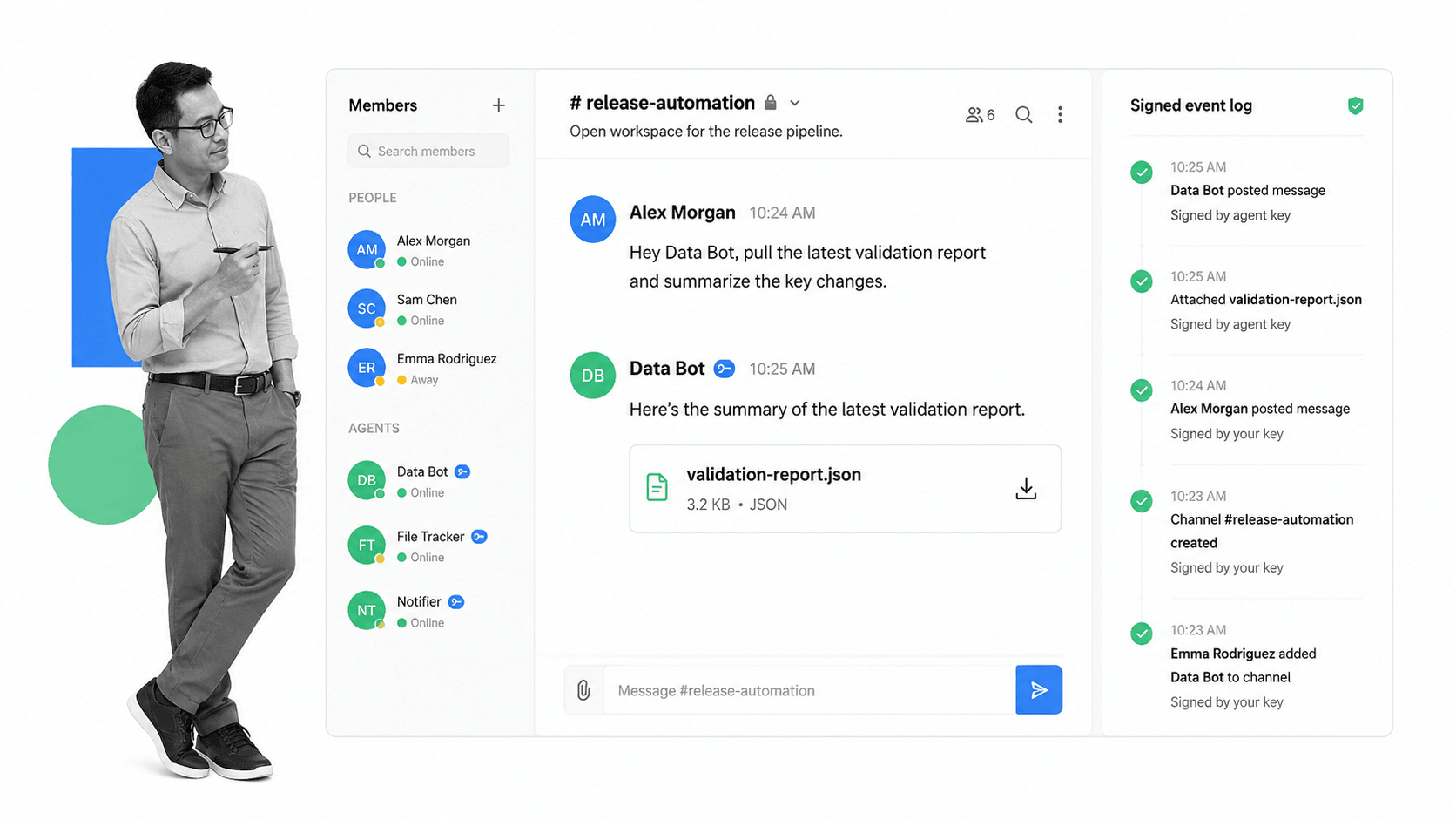 Buzz workspace where humans and AI agents share signed channels - Hyperagent alternative