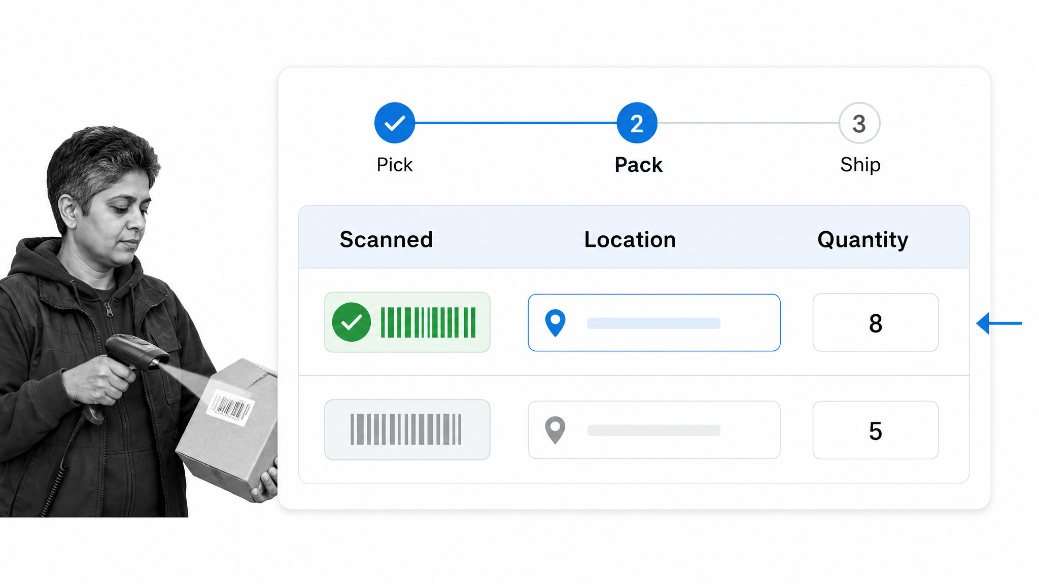 inFlow Inventory barcode pick and pack screen for a warehouse sales order
