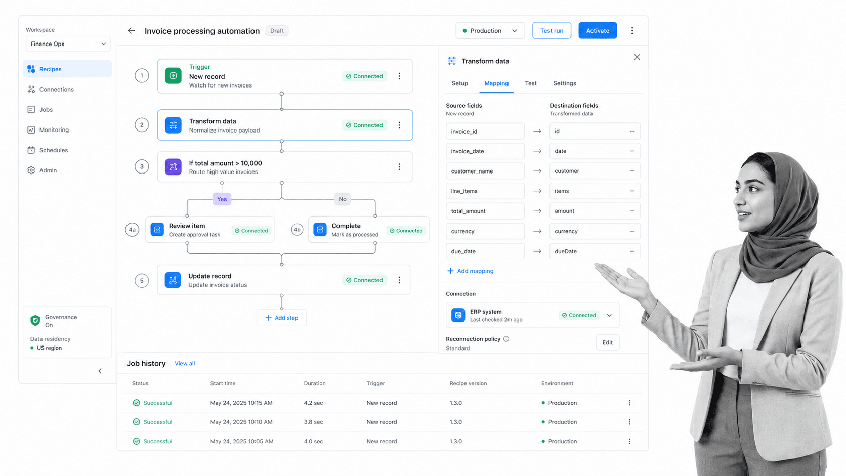 Workato Jitterbit alternative interface for Enterprise integration and orchestration with governed recipes