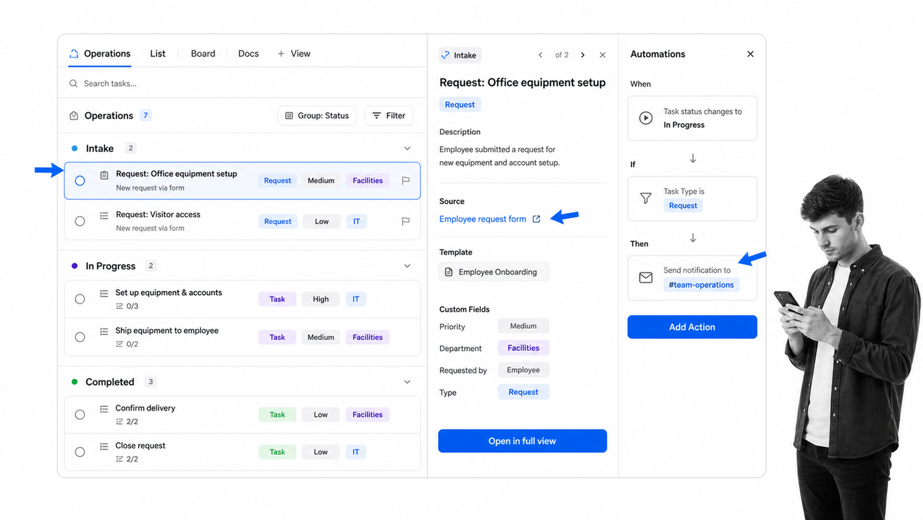 ClickUp task-based operations workspace for SMB process management