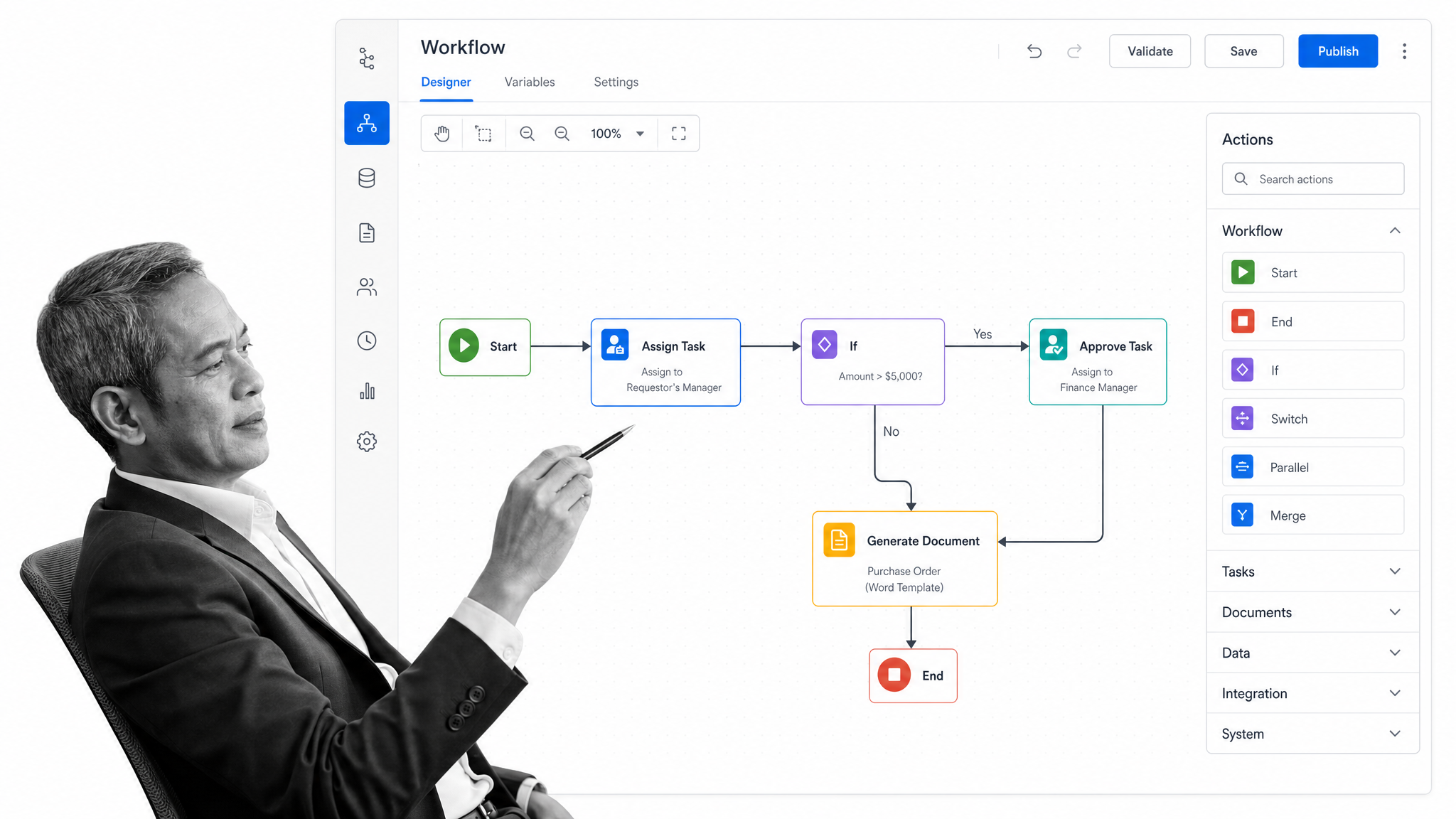 Nintex workflow designer canvas used for process management