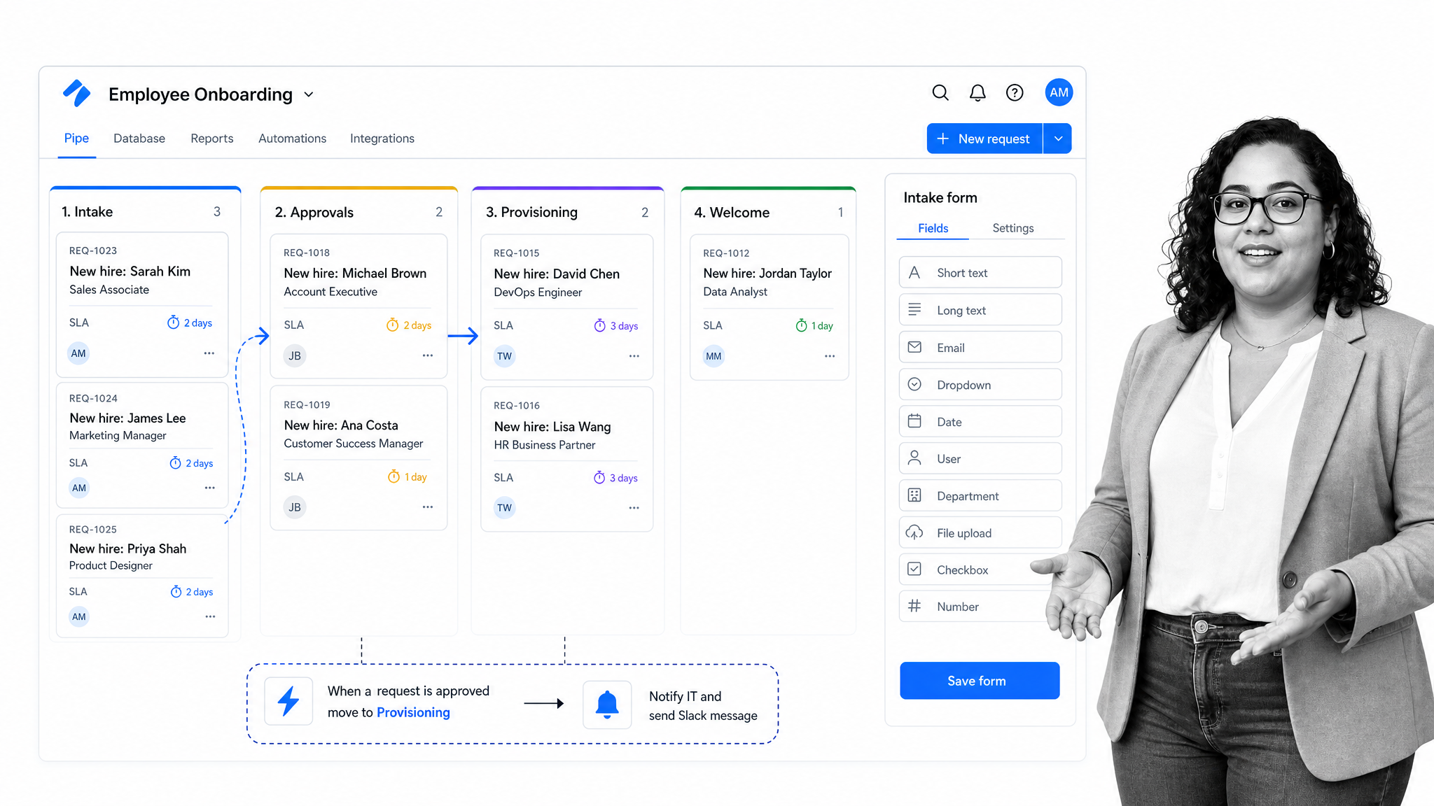 Pipefy phase-based pipe interface used for process management