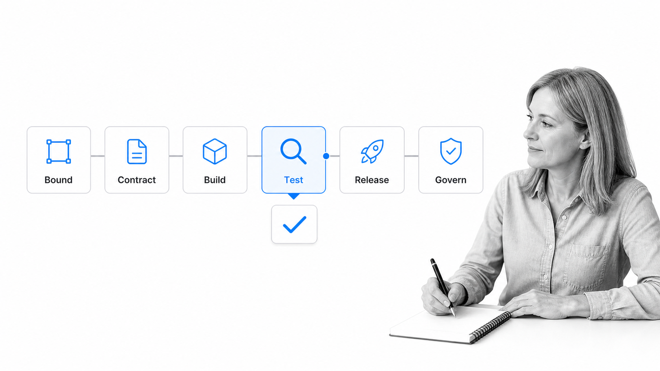 Six-stage process module design workflow with interface testing selected