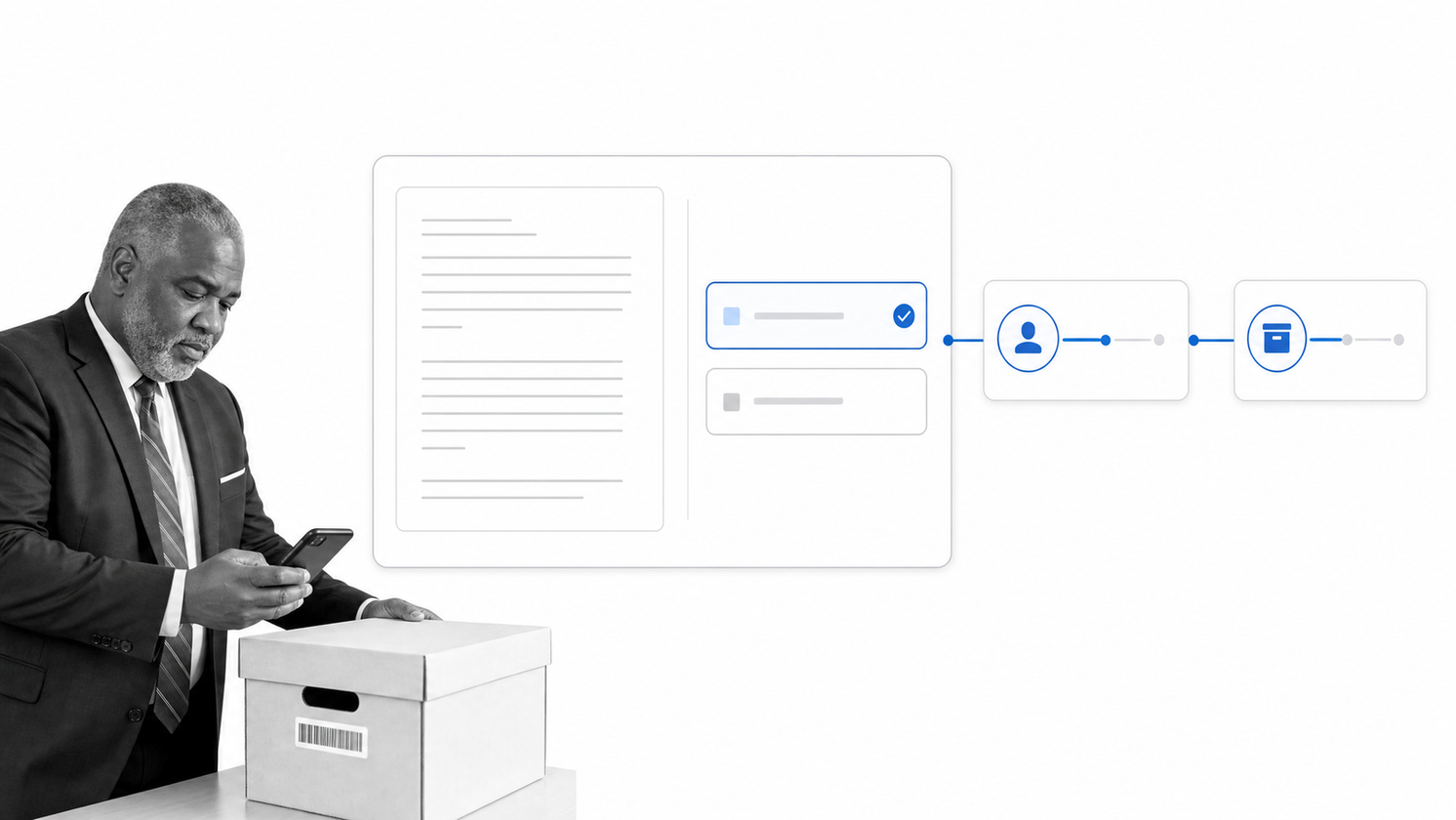 Laserfiche document record moving through approval, routing, and archive workflow steps