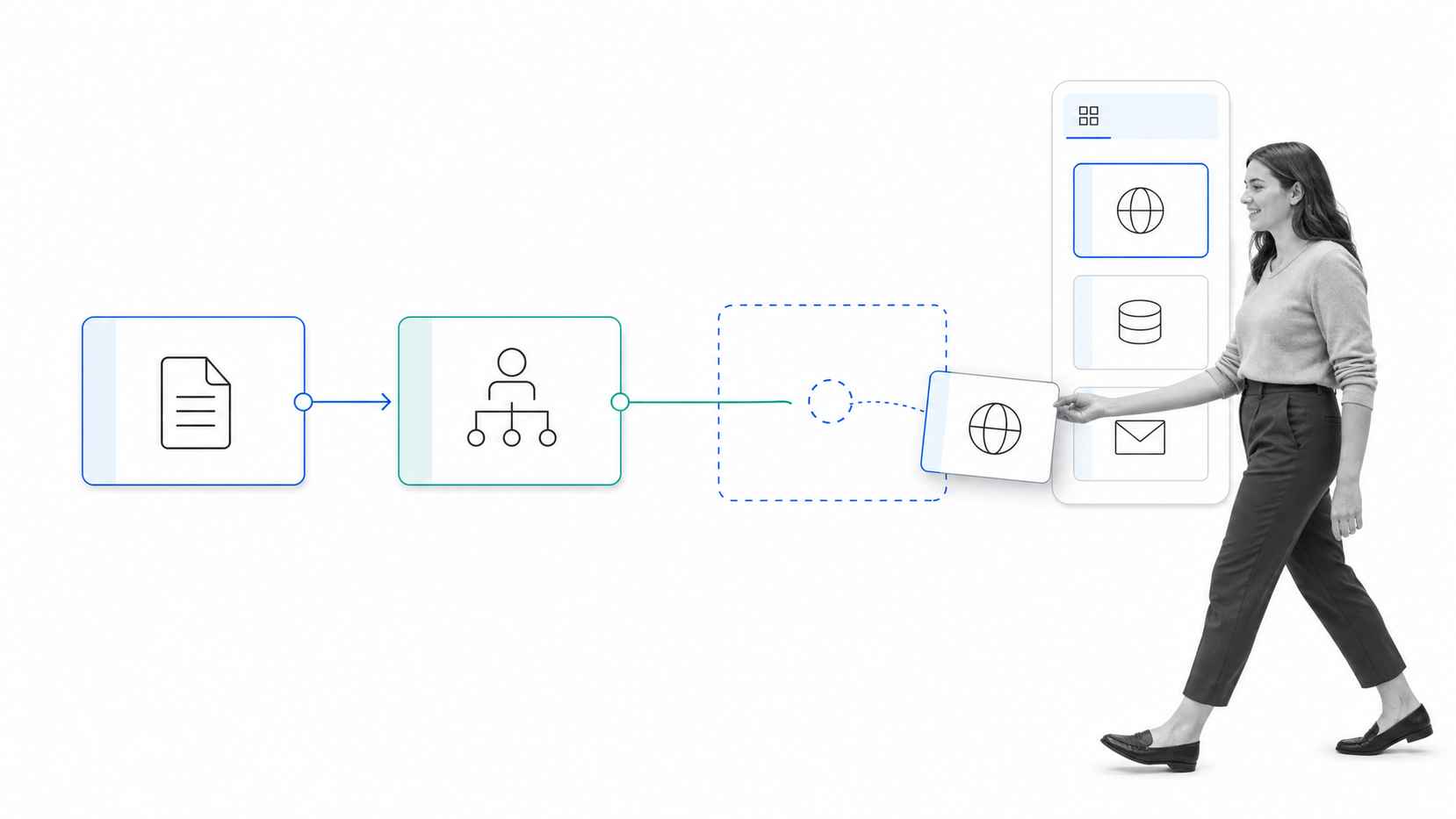 Nintex drag-and-drop workflow with a form trigger, approval, and connection action