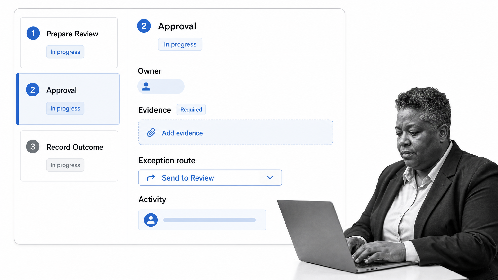 Process Street workflow run with approval evidence and exception routing