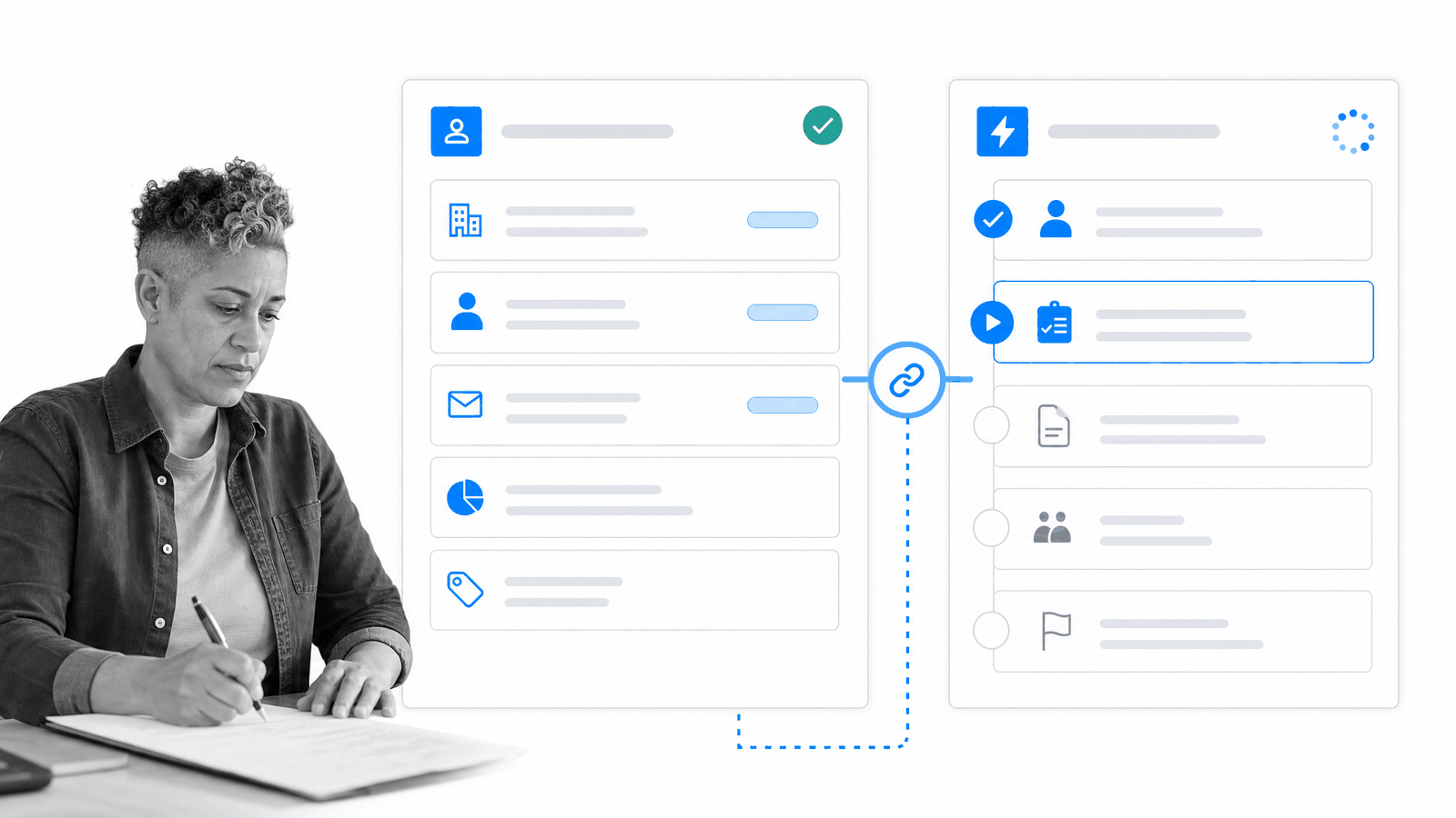 CRM customer state connected to onboarding execution