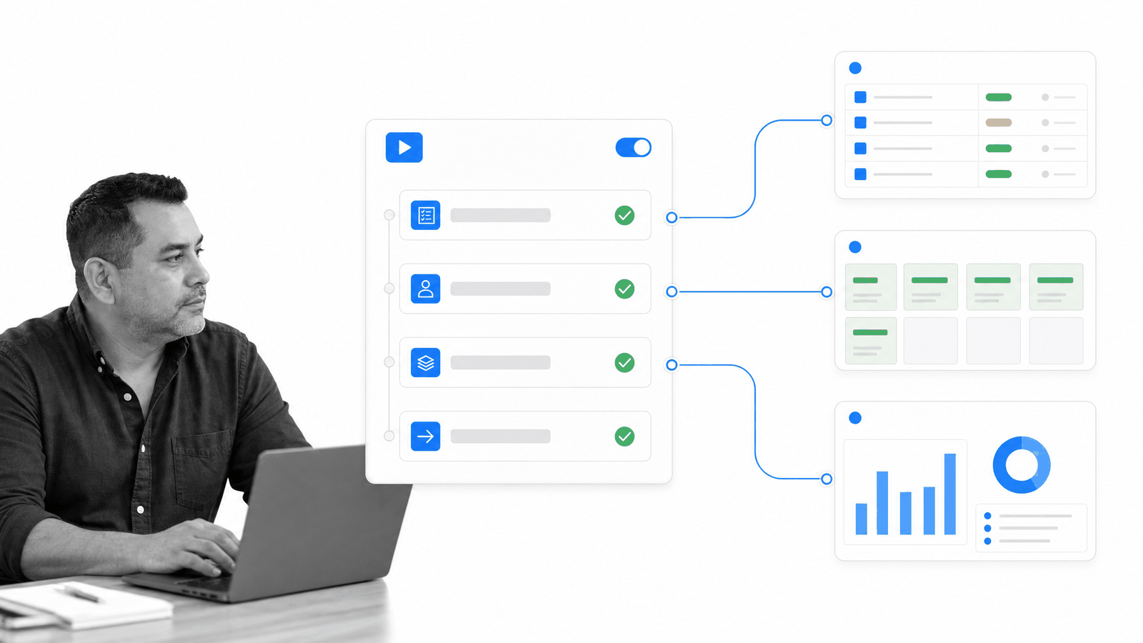 One Process Street workflow connected to several business systems
