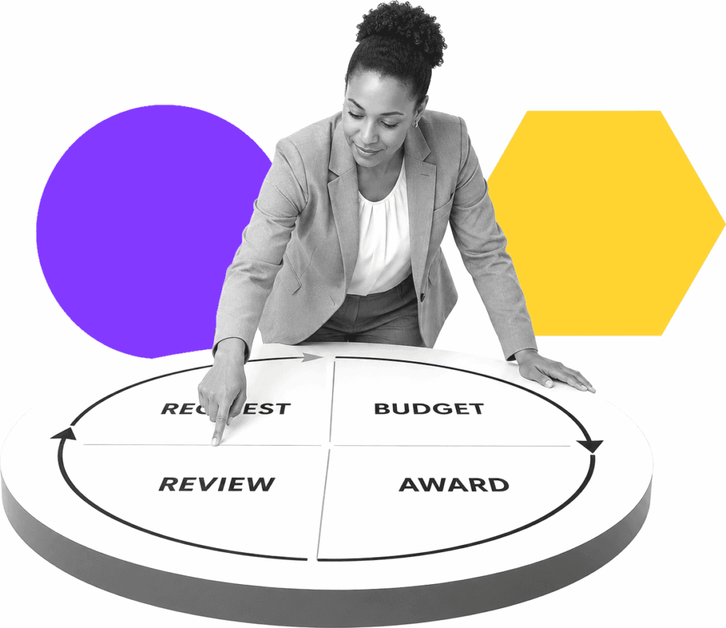 A public procurement officer examines a circular approval map with labeled decision gates.