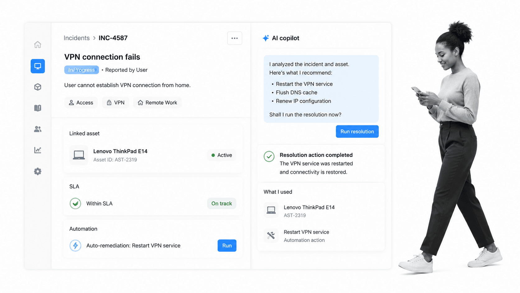 SysAid interface for IT teams that want AI-assisted service management with built-in assets