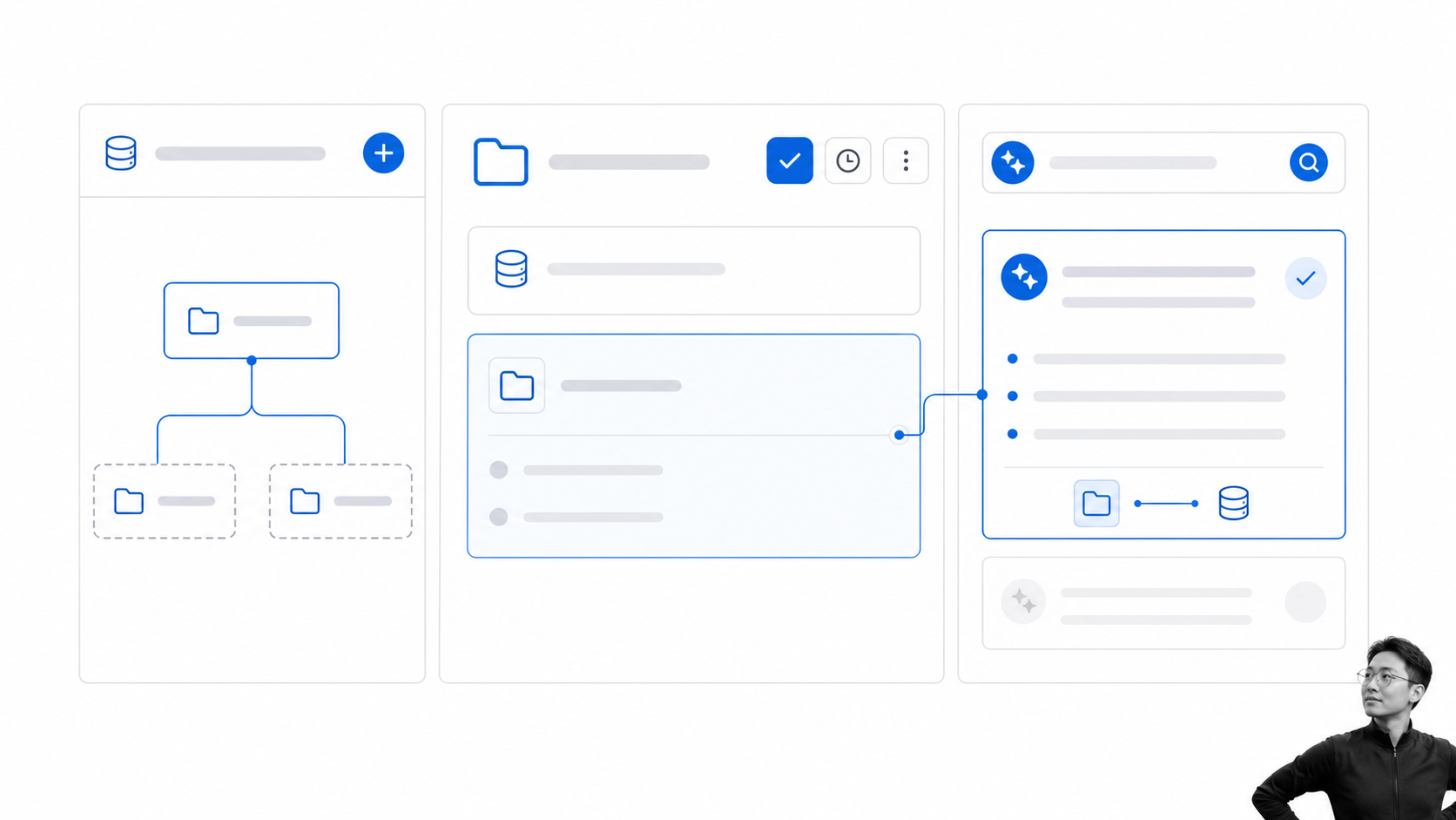Notion style knowledge database with connected page and cited search result without product branding