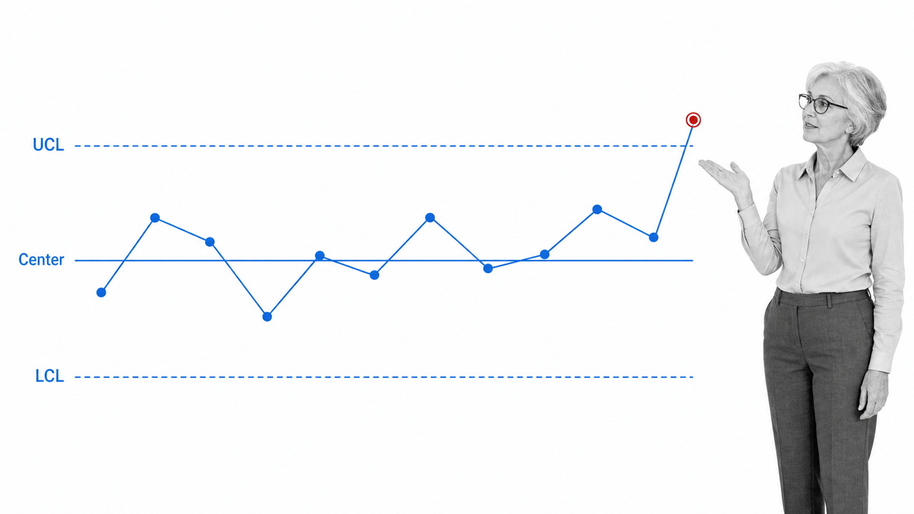 Statistical process control chart with center line control limits and an exception